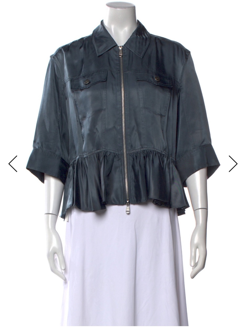 cinq a sept Dark Teal Ruffle-Hem Zip Blouse